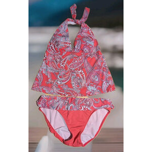 Y2K Ralph Lauren Tankini Swimsuit Pink Paisley 90's 2000s vintage 10 12 M L